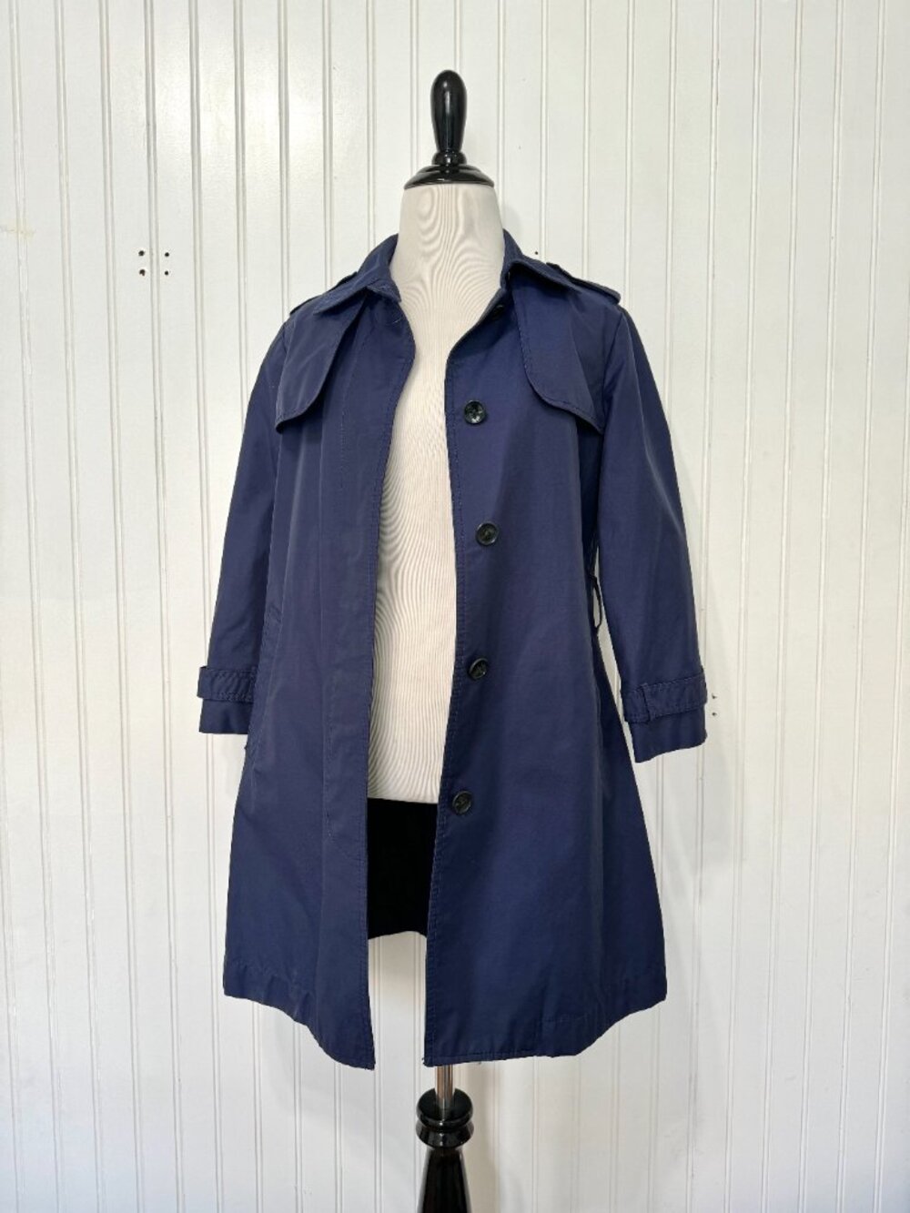 Y2K GAP Navy Blue Short Trench Coat 3/4 Sleeve Women's Small